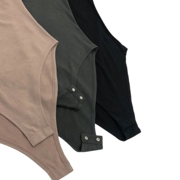 NWT MOCK NECK LONG SLEEVE BODYSUIT ASH MOCHA - Picture 3 of 6